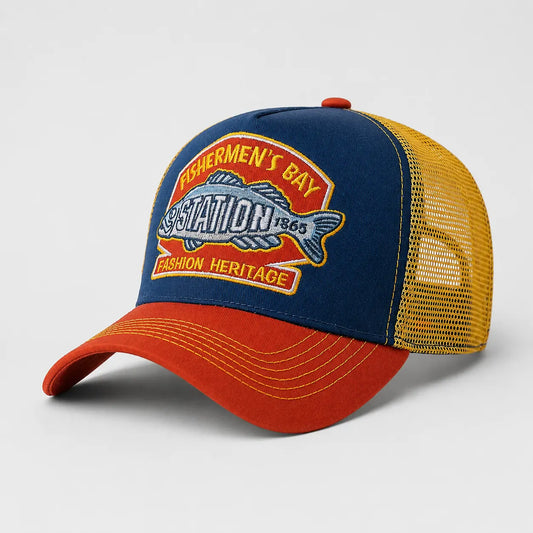 Casquette Pêche Orange et Bleu Marine - Baie des Pêcheurs | LeCap©