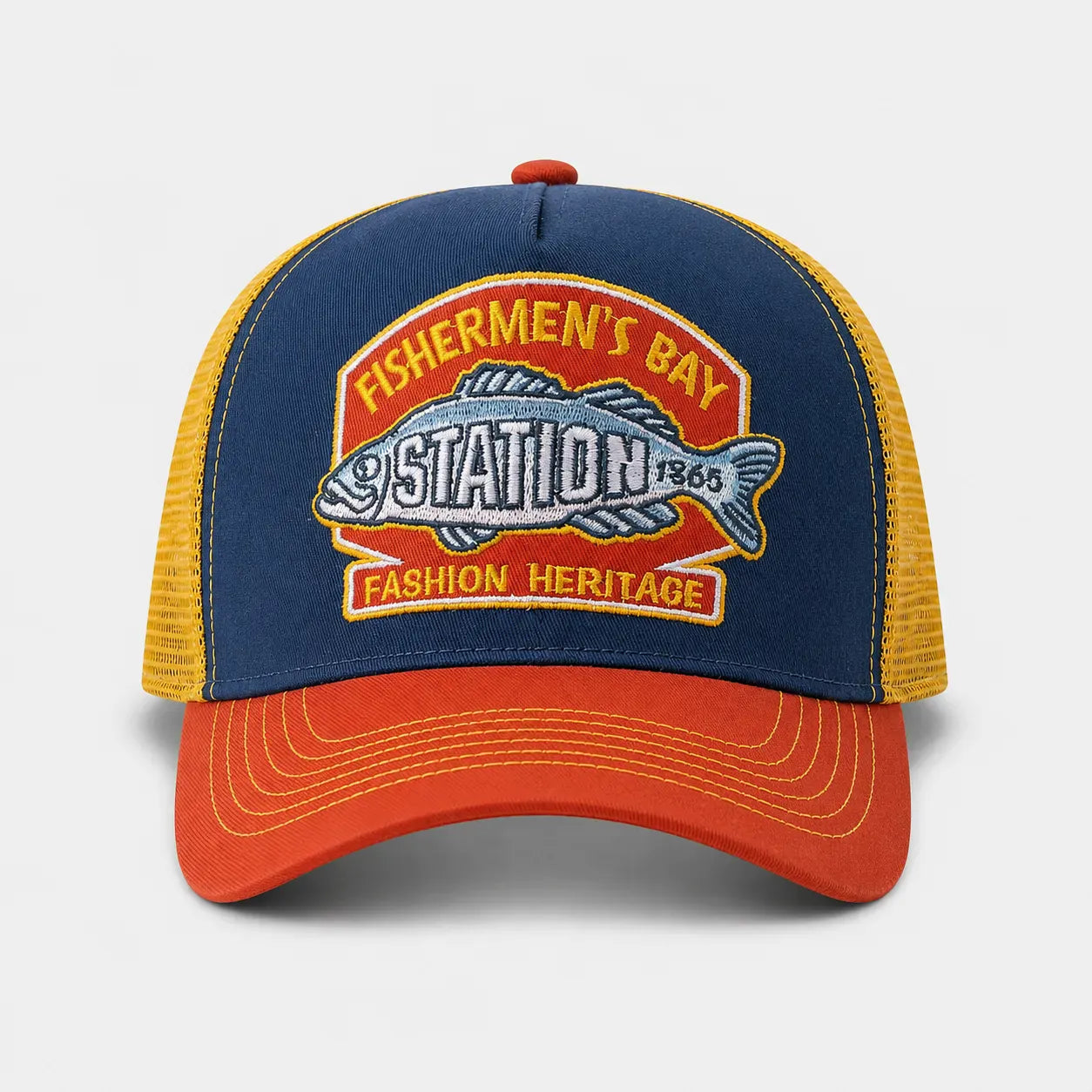 Casquette Pêche Orange et Bleu Marine - Baie des Pêcheurs | LeCap©